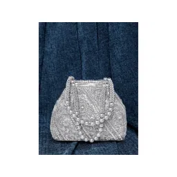 Peora Silver Embroidered Casual Evening Bridal Potli Style Purse for Women-picture-21