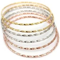 peora Silver Gold & Rose Gold Plated Metal Bangles Bracelet Fancy Gift for Women (6 Pcs.)-picture-54