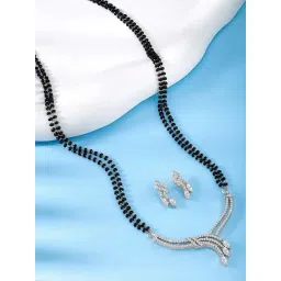 Peora Silver Gold Plated Mangalsutra and Earrings Set for Women-picture-15