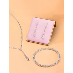 Peora Silver-Plated Crystal Studded Jewellery Set With Bracelet-picture-16