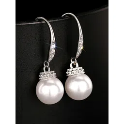 Peora Silver-Plated Cubic Zirconia Studded And Pearls Beaded Spherical Drop Earrings-picture-22