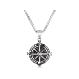 Peora Silver Plated Fancy Compass Pendant with Box Chain-picture-12