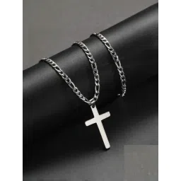 Peora Silver Plated Fancy Cross Pendant with Figaro Chain-picture-17