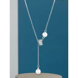 Peora Silver-Plated Pearl & Cubic Zirconia Studded Pendant Chain Necklace-picture-16