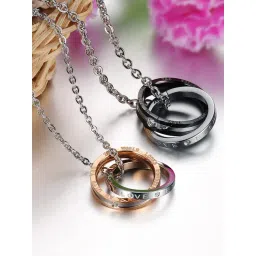 Peora Stainless Steel Couple Interlocking Promise Double Rings Pendant Necklace - Set of 2-picture-23