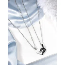 Peora Stainless Steel Love Heart CZ I Love You Puzzle Matching Couple Pendant Necklace-picture-23