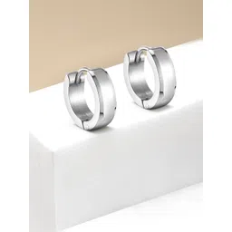 Peora Stainless Steel Silver-Plated Circular Shaped Hoop Earrings-picture-31