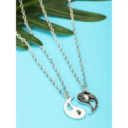 Peora Stainless Steel Yin Yang Puzzle Matching Pendant Couples Necklace Chain - Set of 2-picture-36