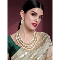 Peora Traditional Gold-Plated Kundan Pearl Multi Layer Necklace & Earrings Jewellery Set-picture-34