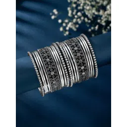 Peora Traditional Silver Roudium-Plated Bangles - Set of 16-picture-19