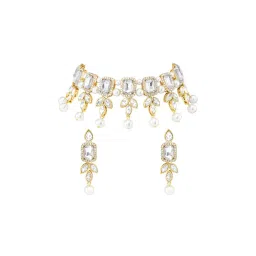 Peora White Gold-Plated Kundan Choker Earrings Set image 3