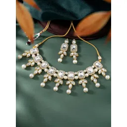 Peora White Gold-Plated Kundan Choker Earrings Set image 1