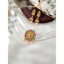 Peora White - Multicolor Gold-Plated Synthetic Stone & Beads Choker Earrings Set-picture-42