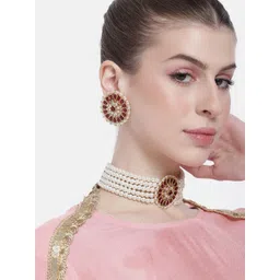 Peora Women Gold-Plated Kundan Studded & Beaded Choker Necklace with Earrings-picture-33