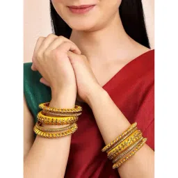 Peora Yellow Kundan Studded Chuda Ethnic Bangles-picture-25