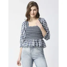 Pepe Jeans Blue Cotton Chequered Top-picture-42