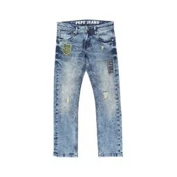 Pepe Jeans Boys Blue Cotton Slim Fit Mildly Distressed Heavy Fade Stretchable Jeans-picture-22