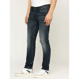 Pepe Jeans Dark Indigo Blue Cotton Slim Fit Distressed Jeans-picture-48