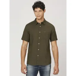 Pepe Jeans Dark Olive Linen Regular Fit Shirt-picture-16