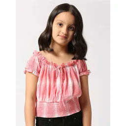 Pepe Jeans Girls Checked Off-Shoulder Smocked Cotton Blouson Top-picture-31