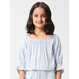 Pepe Jeans Girls Puff Sleeves Gathered Square Neck Tops-picture-26