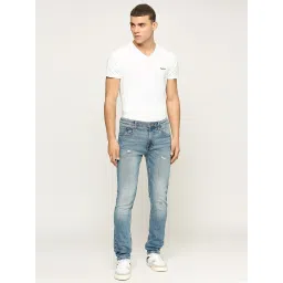 Pepe Jeans Light Indigo Blue Cotton Slim Fit Distressed Jeans image 5