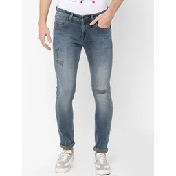 Pepe Jeans Men Blue Skinny Fit Low-Rise Mildly Distressed Heavy Fade Stretchable Jeans-picture-11