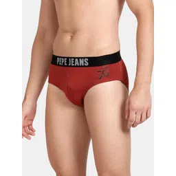 Pepe Jeans Men Maroon Solid Comfort Fit Mid-Rise Anti Microbial Stretchable Brief OPB07 image 4
