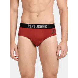 Pepe Jeans Men Maroon Solid Mid-Rise Basic Briefs-picture-13