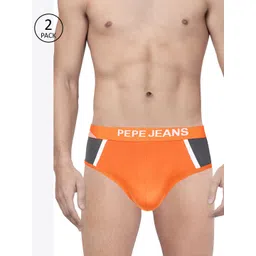 Pepe Jeans Men Pack of 2 Orange & Grey Colourblocked Briefs 8936509-2-picture-39