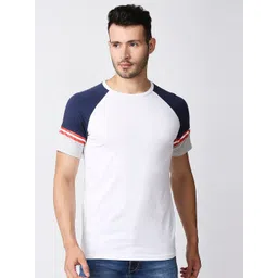 Pepe Jeans Men White & Navy Blue Colourblocked Slim Fit T-shirt-image-44