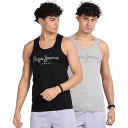 pepe jeans Men's Solid Regular Fit Vest (ATV02_Black, Grey Melange-picture-40