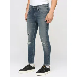 Pepe Jeans Mid Indigo Blue Cotton Skinny Fit Distressed Jeans-picture-18