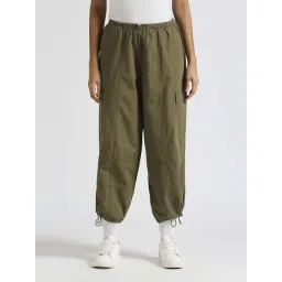 Pepe Jeans Olive Green Cotton Parachute Pants-picture-44