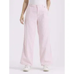 Pepe Jeans Pink Cotton Loose Fit Striped Trousers-picture-38