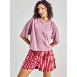 Pepe Jeans Round Neck Pure Cotton T-shirt & Shorts Night Suit-picture-12