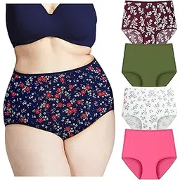 pepperika Women's Plus Size Panties High Waist Cotton Briefs Ladies Underwear Big Size Panties Combo (Prints and Colors May Vary) Multicolor-picture-17