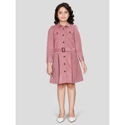 Peppermint Girls Cuffed Sleeves Cotton Party Shirt Dress-picture-38