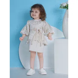 Peppermint Girls Foil Printed Bow Detail Bishop Sleeve Peplum Dress-picture-18