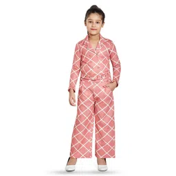 Peppermint Girls Geometric Printed Lapel Collar Top with Trousers-picture-45