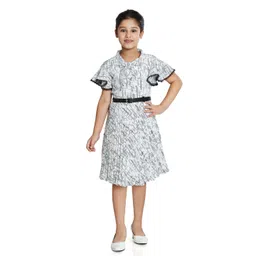 Peppermint Girls Geometric Printed Tie-Up Neck Lace Insert Satin Fit & Flare Dress-picture-41