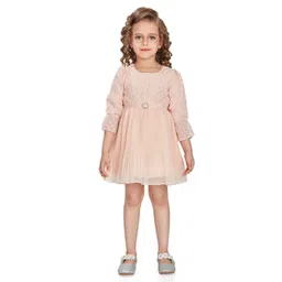 Peppermint Girls Geometric Woven Design Puff  Sleeves Gathered Fit & Flare Dress-picture-29