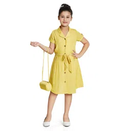 Peppermint Girls Lapel Collar Tie-up Detail Cotton Shirt Dress-picture-30