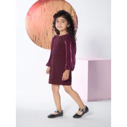 Peppermint Girls Maroon Cotton Regular Fit Textured Dress-picture-38