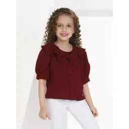 Peppermint Girls Maroon Self Design Top-picture-37