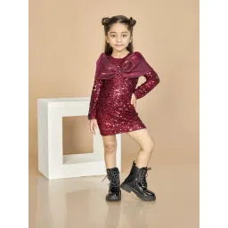 Peppermint Girls Maroon Sequenced Regular Fit Dress-picture-24