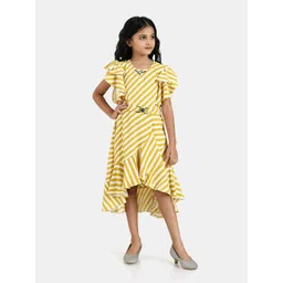 Peppermint Girls Mustard & White Striped Chiffon Midi Dress-picture-18