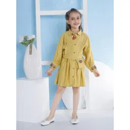 Peppermint Girls Mustard Regular Fit Dress with Belt-picture-23