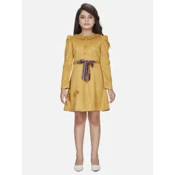 Peppermint Girls Mustard Solid Full Sleeves Dress-picture-20