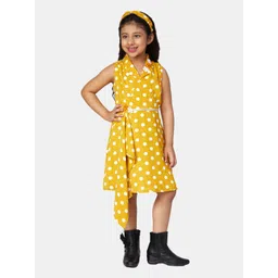 Peppermint Girls Mustard Yellow & White Cotton Wrap Dress-picture-27